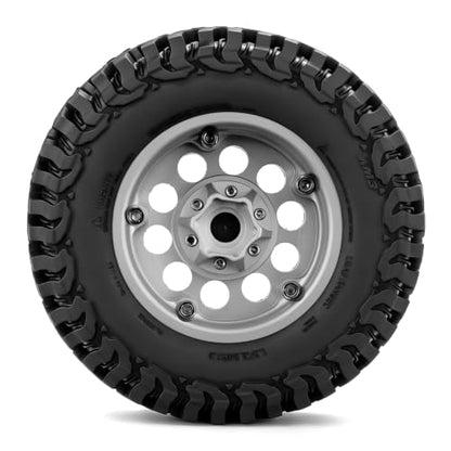 STMU 4Ppcs 1/10 RC Crawler Car 1.9in Crawler Tires 90mm*33mm Compatible with D90 4WD RC, Compatible with 1/12 RC Crawler MJX H12Y+ MN128 MN82S LC79 LC80 (Silvery) - color: Silvery