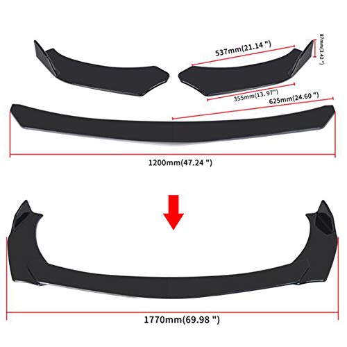 Universal Car Front Bumper Lip Spoiler Body Kits + 2M / 86.6" Side Skirt Extension Rocker Panel Body Kit + 48CM Auto Rear Bumper Lip Diffuser (Glossy Black) - color: Universal Glossy Black