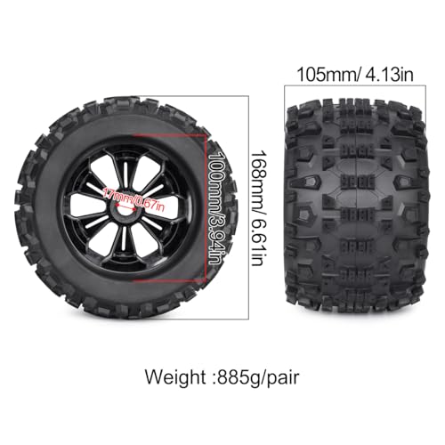 17mm Hex RC Wheels and Tires 2PCS RC Truck Buggy Preglued Tires Wheels for 1/8 1/10 Scale Arrma Kraton Notorious Outcast Typhon 6S 4S 3S Traxxas Maxx T Maxx Sledge Revo Upgrade Parts