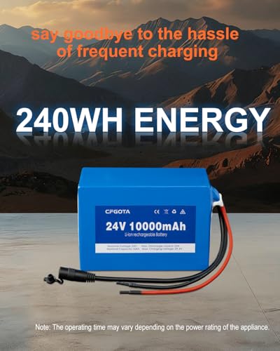 24V 10Ah Lithium Battery with Charger, 24 Volt Rechargeable Battery for Kids Ride-On Toys, DIY Projects, LED Strip Lights, CCTV Cameras and Portable Devices