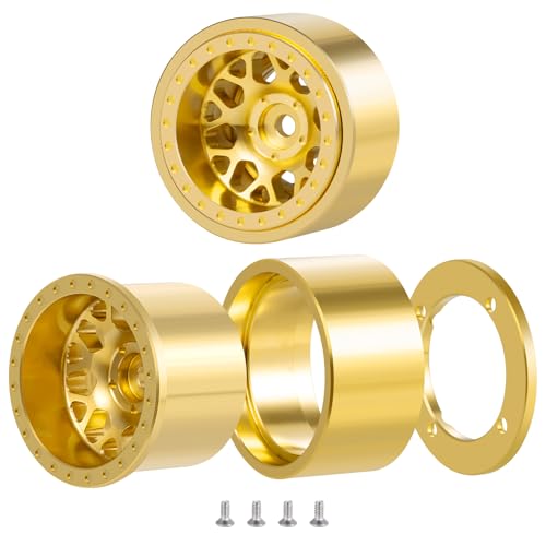 1.0 Plus RC Beadlock Brass Wheel Hub 60g/pcs 1.26 Inch Beadlock Wheels Negative Offset Wheel Rims for Axial SCX24 TRX4M FCX24 Redcat Ascent-18 1/24 1/18 RC Crawler, 4PCS/Set