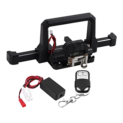 RC Car Front Bumper with Winch, Heavy Duty Aluminum Alloy Upgrade Part for Axial SCX10 II Crawler Accessories