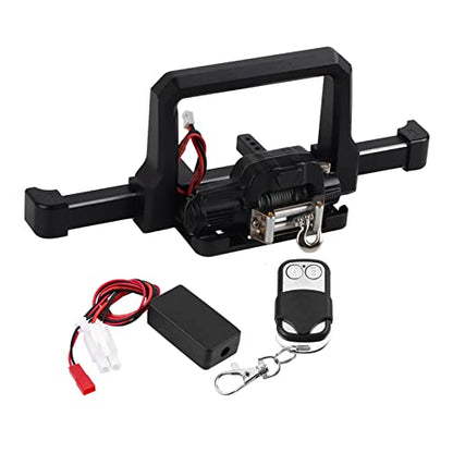 RC Car Front Bumper with Winch, Heavy Duty Aluminum Alloy Upgrade Part for Axial SCX10 II Crawler Accessories