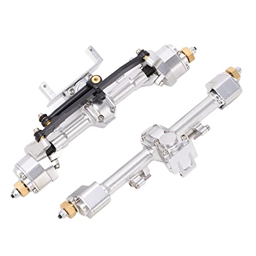 RC Car Metal Front Rear Portal Axle Set Assembly, Aluminum Alloy Housing with CNC Machined Steel Gears for Axial 1/24 SCX24 Upgrade (Silver) - color: Silver