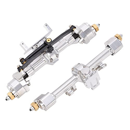 RC Car Metal Front Rear Portal Axle Set Assembly, Aluminum Alloy Housing with CNC Machined Steel Gears for Axial 1/24 SCX24 Upgrade (Silver) - color: Silver
