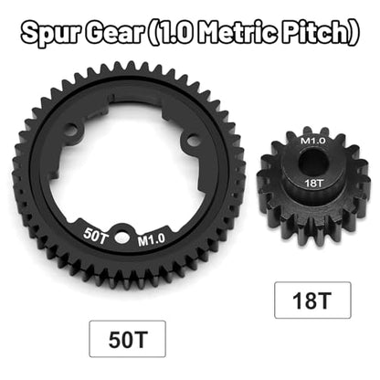 OGRC 50T Steel Spur Gear for Traxxas 1/5 X-Maxx 1/7 XO-1 1/10 Maxx/E-Revo | 1 Mod, with 18T Motor Pinion Gear, Replace Stock Part #6448 - size: 50T