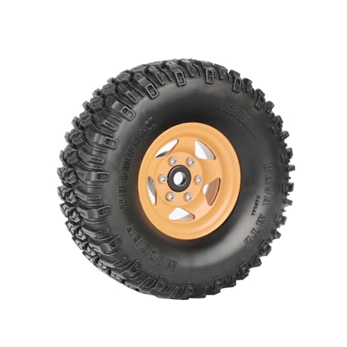 4PCS 1.55 Inch Aluminum Alloy 5Spoke Beadlock Wheel Rim Tyre and 95mm Rubber Tires Set for 1/10 RC Rock Crawler Car Upgrade Parts for Tamiya Axial AX90069 D90 TF2 CC01 LC70(A-Yellow) - color: A-yellow
