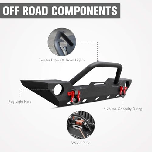 Front Bumper for 2007-2018 Jeep JK,Winch Mounting Plate and D-ring | Rock Crawler Off Road Bumper with Fog Light Hole for 2007-2018 Jeep Wrangler JK - size: 2007-2018 JK Front Bumper