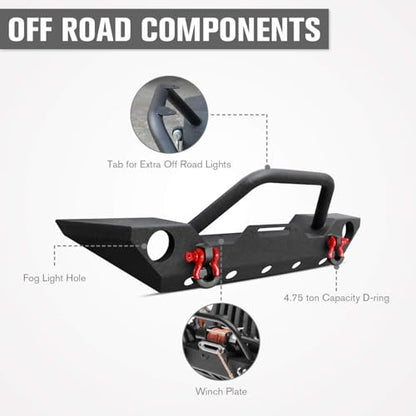 Front Bumper +Rear Bumper for 2007-2018 Wrangler JK,Hitch and D-rings | Offroad Steel Bumper Full Width with 2" Hitch Receiver and D-rings Compatible with Jeep Wrangler JK - size: 2007-2018 JK Front and Rear Bumper