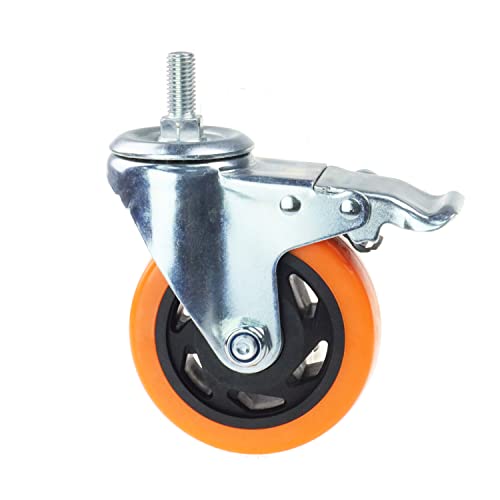 Heavy Duty Swivel Wheels, 3 Inch Yellow PVC Casters with Metric Stem M12-1.75x25mm Double Brakes Castors Safety Wheels up to 1200 Lbs/Set for Industry and Furniture Set of 4 - style: 4 Inch with Brake