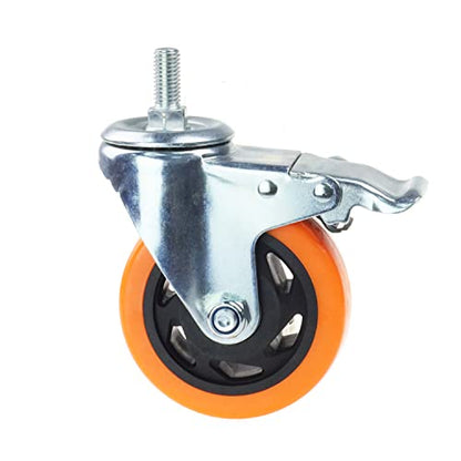 Heavy Duty Swivel Wheels, 3 Inch Yellow PVC Casters with Metric Stem M12-1.75x25mm Double Brakes Castors Safety Wheels up to 1200 Lbs/Set for Industry and Furniture Set of 4 - style: 4 Inch with Brake