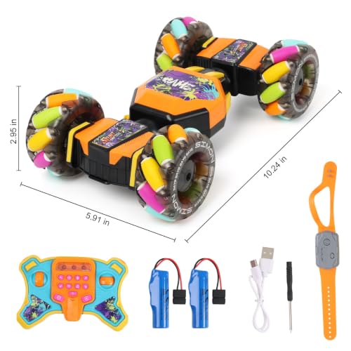 Gesture Sensing RC Stunt Car for Kids 6-12, 4WD Hand Controlled with Rainbow Wheels, Light & Music, Program & Play