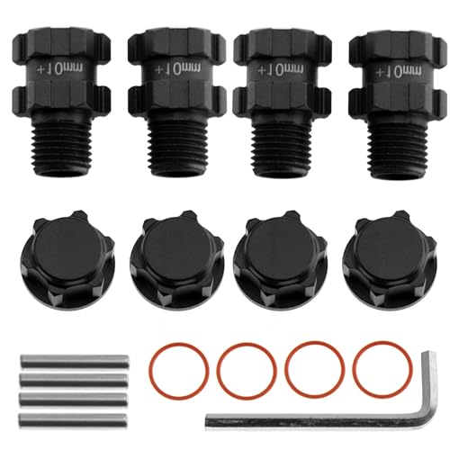 RC Wheel Hex Hubs Adapter 14mm to 17mm Widen 10mm Extended Wheel Hub Drive with Anti-dust Cap Nuts Compatible for Arrma 1/10 3S Granite Mega Senton Big Rock New BIGROCK Typhon Upgrade Parts - color: Black