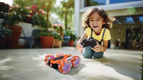 LEXiBOOK, Crosslander Glow RC Car, RC21 | Glow-in-the-dark, Rechargeable, Remote controlled - style: Crosslander 360 - Orange/Black