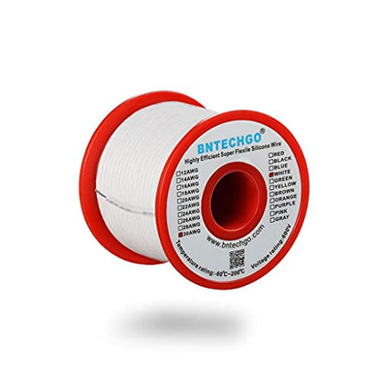 BNTECHGO 30 Gauge Silicone Wire Spool 50 ft White Flexible 30 AWG Stranded Tinned Copper Wire | Flexible 30 AWG Stranded Wire Silicone Rubber Insulation For RC Models, Drone, Robot, LED Lighting Systems, 3D Printer, DIY - size: 30 gauge silicone wire 50ft