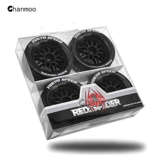 1/10 RC On Road Tires And Plastic Rally Wheels 12mm Hex Drift Tyres For 1:10 Scale Racing Touring Street Car Tamiya TT01 TT02 XV01 TA06 A959 144001 HPI KYOSHO HSP PTG2 Traxxas 4PCS (Black) - color: Black