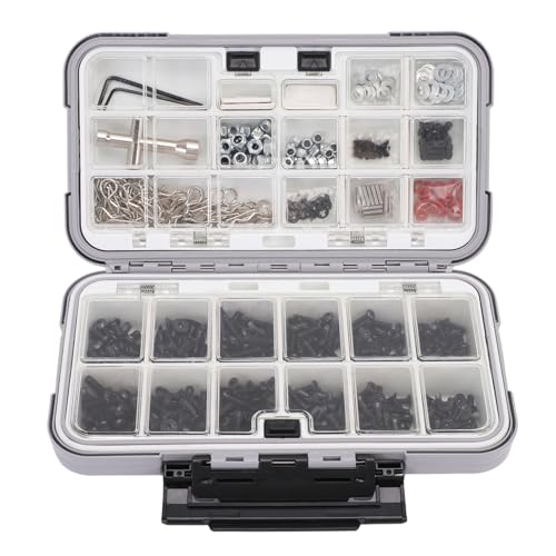 SUNGOOYUE M3 M4 Rc Screw Kit Universal Rc Screw Kit, Stainless Steel M3 M4 Screws Nuts for 1/8 1/10 /12/16 Scale Cars, 537Pcs Hardware Fasteners with Double Sided Organizer Box Grey