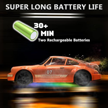 RC Drift Car 1:24 Remote Control Car 4WD 15KM/H High Speed Racing Sport Car with LED Lights RC Cars Toy for Kids Boys Girls Adults Gifts Birthday Christmas - color: Orange