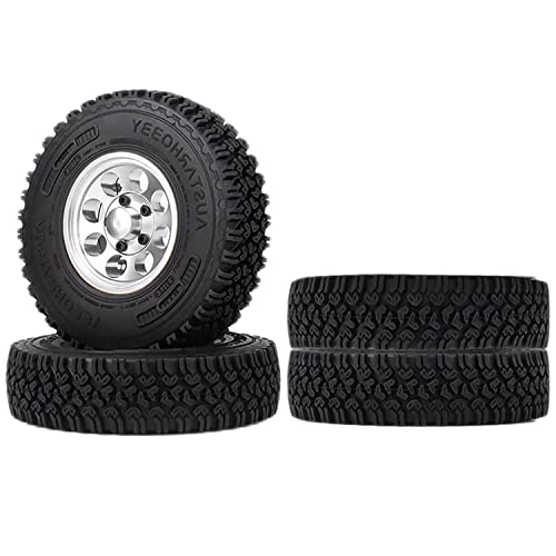 4PCS 1.55 Inch Alloy Beadlock Metal Wheel Rim Tyre Rubber Tires for 1/10 RC Crawler Car Jimny Axial AX90069 D90 TF2 Tamiya CC01 LC70(Silver) - color: 90mm-silver