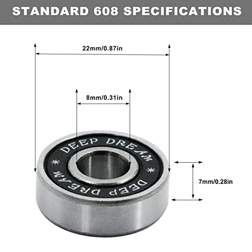 Premium 20Pcs 608rs Bearings Skateboard Bearings Longboard Bearings (8x22x7mm) for Skate Double Rubber Sealed Deep Groove - size: 608-2rs-black