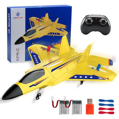 ANTSIR F22 RC Plane Easy to Fly Foam Jet Toy Gift for Kids Beginner, Yellow | 2.4GHz, 2CH, Gyro Stabilizer, LED Light, 2 Rechargeable Batteries, Boys 1th RC Glider - color: Yellow F22-2 Batteries Kf