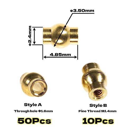 RampCrab RC Rod Ends Ball Studs Joints Set for SCX24 AX24, 60 Pcs Brass Ball, Upgrades Parts for 1/24 RC Crawler Car, Brass Upgrades Accessories Come with Screws