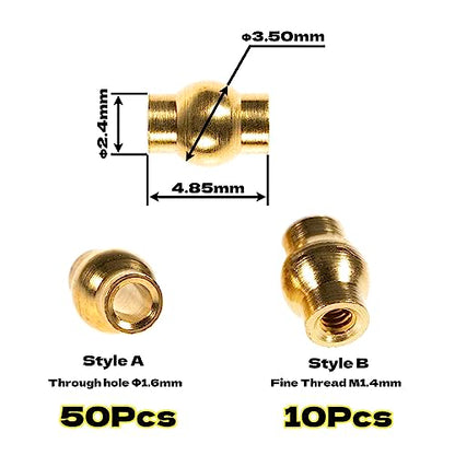 RampCrab RC Rod Ends Ball Studs Joints Set for SCX24 AX24, 60 Pcs Brass Ball, Upgrades Parts for 1/24 RC Crawler Car, Brass Upgrades Accessories Come with Screws