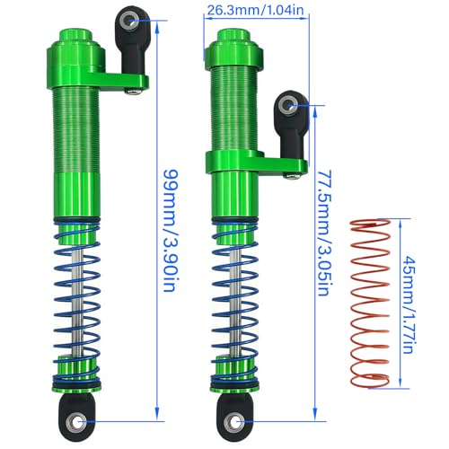 Adjustable Threaded Oil Shock Absorbers 80–100mm with Offset Cap, Aluminum Dampers for 1/10 RC Crawler, 2PCS (Green) - color: Green