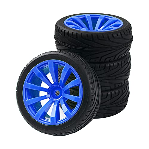 10-Spoke RC 12mm Hex Hub Wheel Rims & Rubber Tires Compatible with HSP Tamiya HPI Kyosho 1/10 On-Road Touring Car,WLtoys 1/14 144001 Traxxas 1/16 Slash RC 1/18 A959B Buggy (Blue) - color: Blue