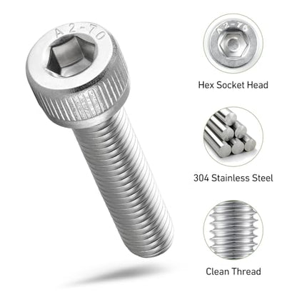 750PCS M3 Screws Assortment Kit, 304 Stainless Steel 18-8 Hex Socket Head Cap Screws Bolts Nuts and Washers Set, M3 x 6/8/10/12/16/20/25/30mm, for 3D Printer - size: SS M3 750PCS Socket Cap