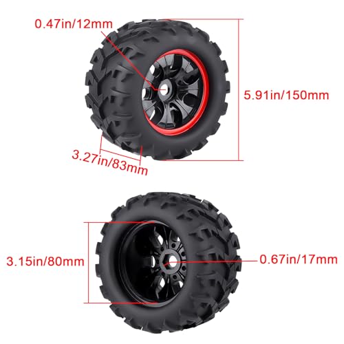 HobbyPark 3.2 PreGlued 17mm Hex RC Truck Wheels and Tires Set for 1/8 Scale Arrma Kraton 6s Notorious Traxxas Maxx Tmaxx E-Revo 2.0 3.3 HPI Savage Redcat Kaiju