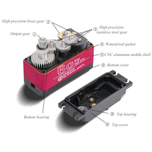 60KG Digital Servo Large Torque Steering Motor Stainless Steel Metal Gear RC Servo High Speed 0.13sec/60 Degree at 8.4V for Robotic & 1:5 RC Car (Control Angle 270 Degree) - style: 60KG - 270 Degree