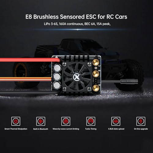XC E8 Sensored Brushless ESC for 1/8 RC Car,3-6S 160A | Bluetooth APP Programming,6.0V/7.4V/8.4V BEC,Turbo Timing,Multiple protection,Smart Fan - size: No Connector