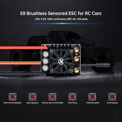 XC E8 Sensored Brushless ESC for 1/8 RC Car,3-6S 160A | Bluetooth APP Programming,6.0V/7.4V/8.4V BEC,Turbo Timing,Multiple protection,Smart Fan - size: No Connector