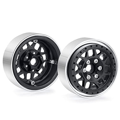 RCLIONS 1.9inch Beadlock Wheels Aluminum Rims for AXIAL SCX10 TRX4 1/10th - color: Black