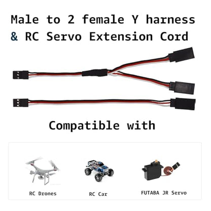 JST Y Splitter and Extension Cable Kit, 3pcs 1 Male to 2 Female RC Servo Y Harness + 3pcs JST to JR Futaba Extension Leads, 3 Pin 15cm Servo Connector Wires for RC Airplanes Cars Helicopters, 6pcs