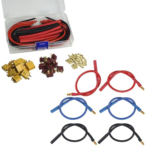 6Pack 7.87" 14AWG 3.5mm Gold Bullet Connector 3.5 Banana Plug Extension Cable Male Female Wire & T-Plug Plug,XT60 XT-60 Plug 3.5mm Gold Banana Plug Bullet Male Female Connector Adapter with 14