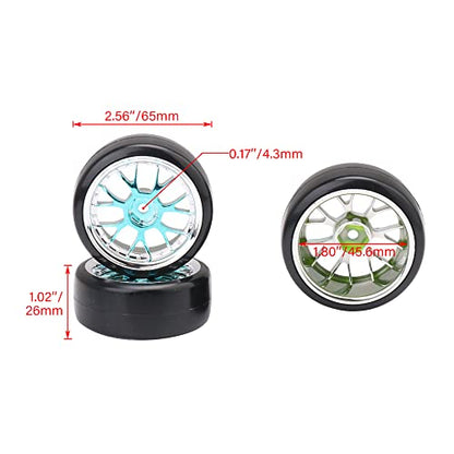 Blue Plastic Y Shape Hub Wheel Rim with Smooth Tires for RC 1:10 On-Road Racing Car & Drift Car Pack of 4
