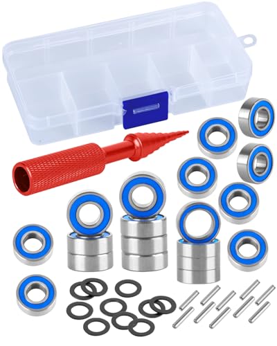 RC Bearings Kit Upgrades Part for 1/10 Slash 2WD,Slash 2WD BL-2S,Rustler 2WD,Stampede 2WD,Bandit 2WD RC Car,Metal Bearings Kit Hops Up,19pcs w/Bearing Tool,Navy Blue - color: Navy Blue(1set)