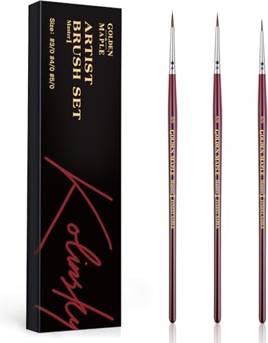 Kolinsky Sable Miniature Paint Brushes - Golden Maple Professional Ultra Fine Point Brush for Miniature, Model Painting & Watercolor Details - Size 3/0 4/0 5/0 - size: 3/0 4/0 5/0 Ultra Fine Point