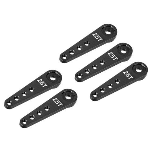 MECCANIXITY 5 Pcs Aluminum Servo Horn Long 25T Steering Arm 37mm Length Black Suitable for DIY RC Car/Boat/AirplanesBoat Model Accessories - color: Black