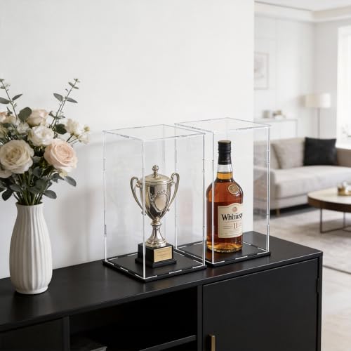 Acrylic Display Case for Red Wine Bottle and Dolls, Versatile Clear Acrylic Display Box with Black Base for Showcase and Displaying, 7x7x16-inch - size: 7"L x 7"W x 16"H