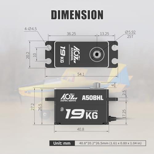 AGFRC 19KG 0.073Sec Low-Profile Servo for 1/10 RC Drift Car (A50BHL) | Brushless Motor, Full Metal Gear, 8.4V HV, 25T Metal Horn, Programmable, High Speed Servo for Crawler/Touring Car
