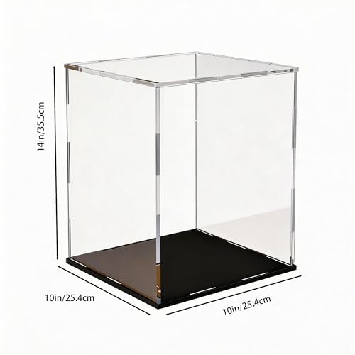 Acrylic Display Case for Collectibles and Toys, Versatile Clear Acrylic Display Box with Black Base for Showcase and Displaying, 10x10x14-inch - size: 10"L x 10"W x 14"H