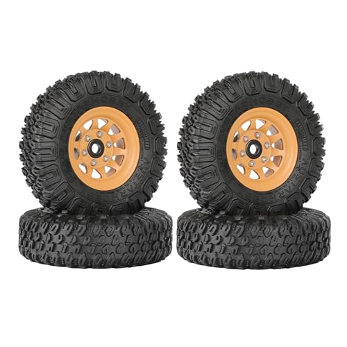 4PCS RC Car 1.55 Inch Tyres Aluminum Alloy Metal Beadlock Wheel Rim and Rubber Tires for 1/10 RC Crawler Car for Axial AX90069 D90 TF2 Tamiya CC01 LC70 MST JIMNY(85mm-10Holes Yellow) - color: 85mm-10Holes Yellow