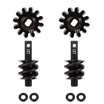 2pcs Steel Axle Differentials Gear 13T/2T Front and Rear Overdrive Differential Worm Gear for Axial SCX24 1/24 RC Crawler Truck Car Upgrades Parts Accessories (2T-12T) - color: 2t-12t