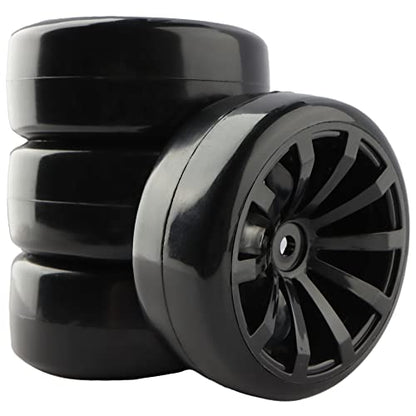 4PCS 12mm Hub Wheels,1:10 63mm Hard Plastic RC Drift Cars On Road Touring Racing Bald Tires for Traxxas HSP Tamiya HPI Kyosho On-Road Drifting Car Trucks(Black) - color: Black