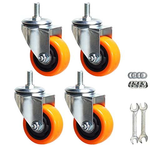 Heavy Duty Swivel Wheels, 3 Inch Yellow PVC Casters with Metric Stem M12-1.75x25mm Double Brakes Castors Safety Wheels up to 1200 Lbs/Set for Industry and Furniture Set of 4 - style: 3 Inch No Brake