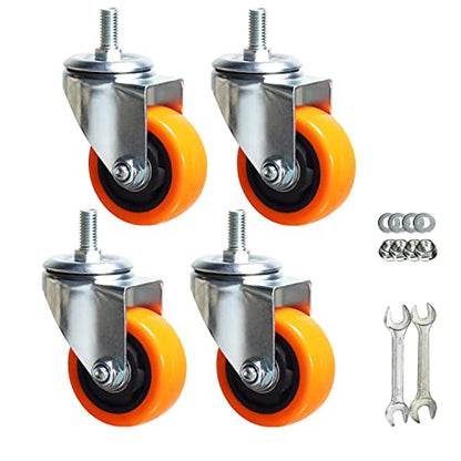 Heavy Duty Swivel Wheels, 3 Inch Yellow PVC Casters with Metric Stem M12-1.75x25mm Double Brakes Castors Safety Wheels up to 1200 Lbs/Set for Industry and Furniture Set of 4 - style: 3 Inch No Brake