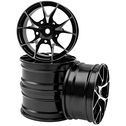 ShareGoo Metal Wheel Rims - 12mm Hex Hubs, 1/10 RC Drift On-Road Racing Touring Wheel Rims, Compatible with HSP, Tamiya, Kyosho, RedCat, Sakura, WLtoys, Universal 1/10 RC Scales (Black) - color: Black